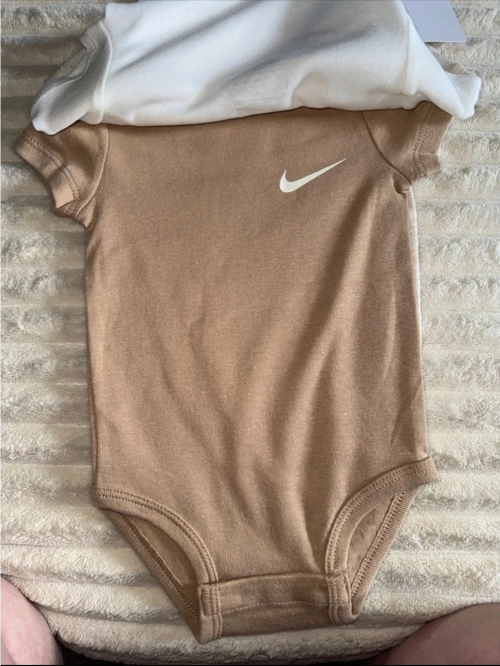 Nike White Baby Bodysuit with Tan Swoosh - 2-Pack Look
